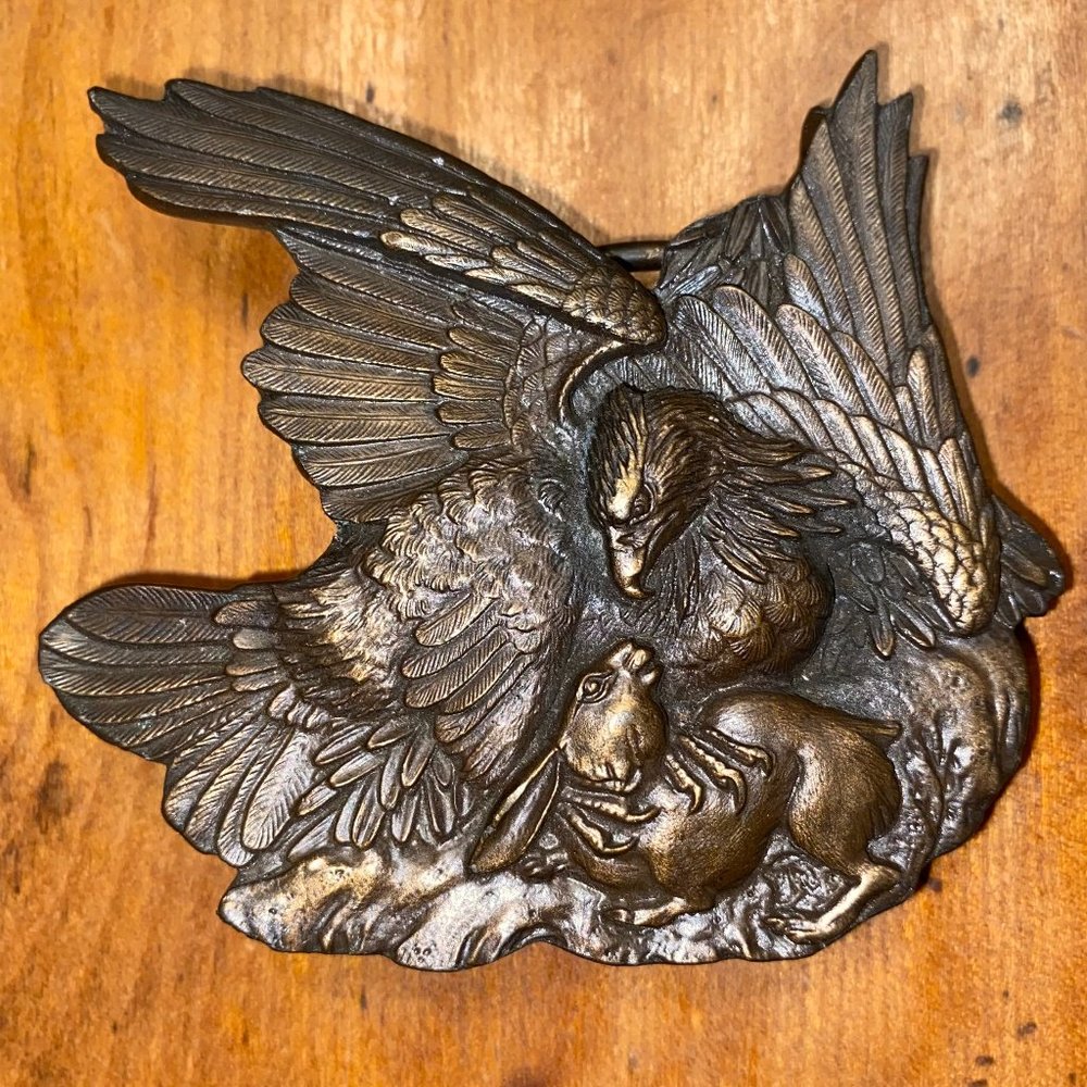 Vintage Bergamot Brass 1974 Belt Buckle EAGLE HUNTING